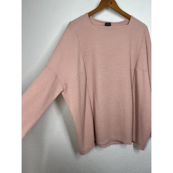 Clara Sun Woo Ribbed Knit Boxy Sweater Top Large Blush Pink Square Neck - Picture 4 of 5